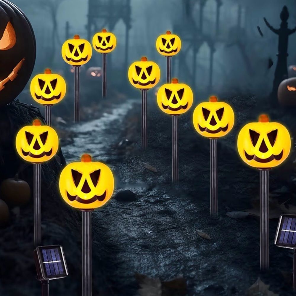 NIB BRIGHTDECK Halloween Pumpkin Solar Stake Lights Set of 12